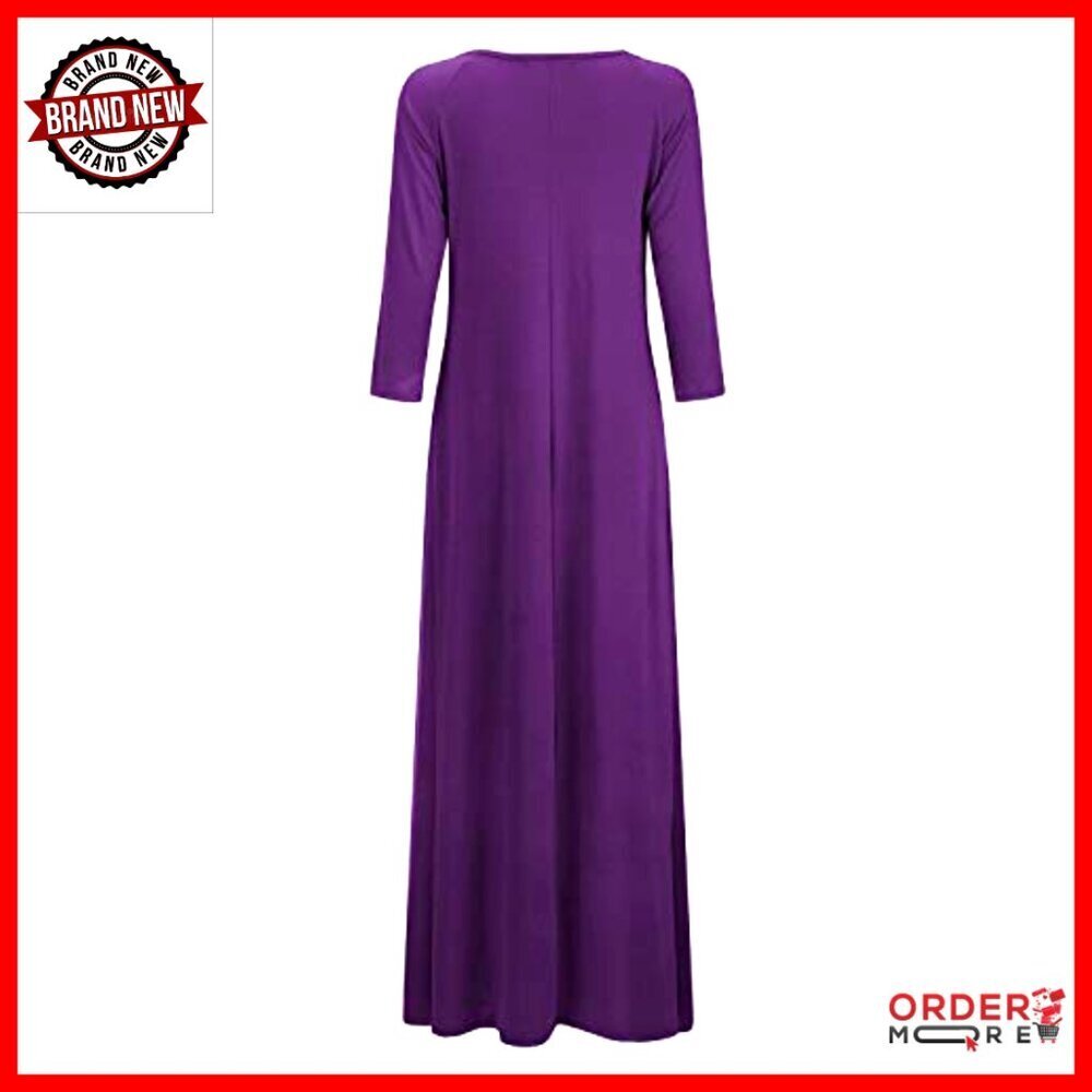 Oversized 3/4 Sleeve Maxi Dress Casual Comfort Stretch Cotton Polyester Blend - Picture 5 of 7
